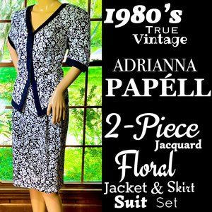 ⭐️HP⭐️VTG▪️PAPELL BOUTIQUE▪️80's 2-Piece Jacquard Satin Floral Jacket Skirt Suit